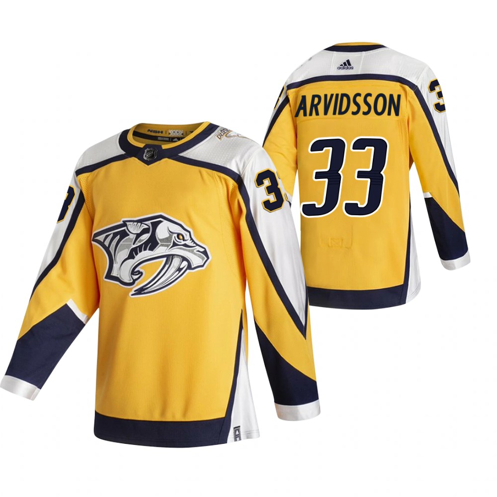 Cheap 2021 Adidias Nashville Predators 33 Viktor Arvidsson Yellow Men Reverse Retro Alternate NHL Jersey